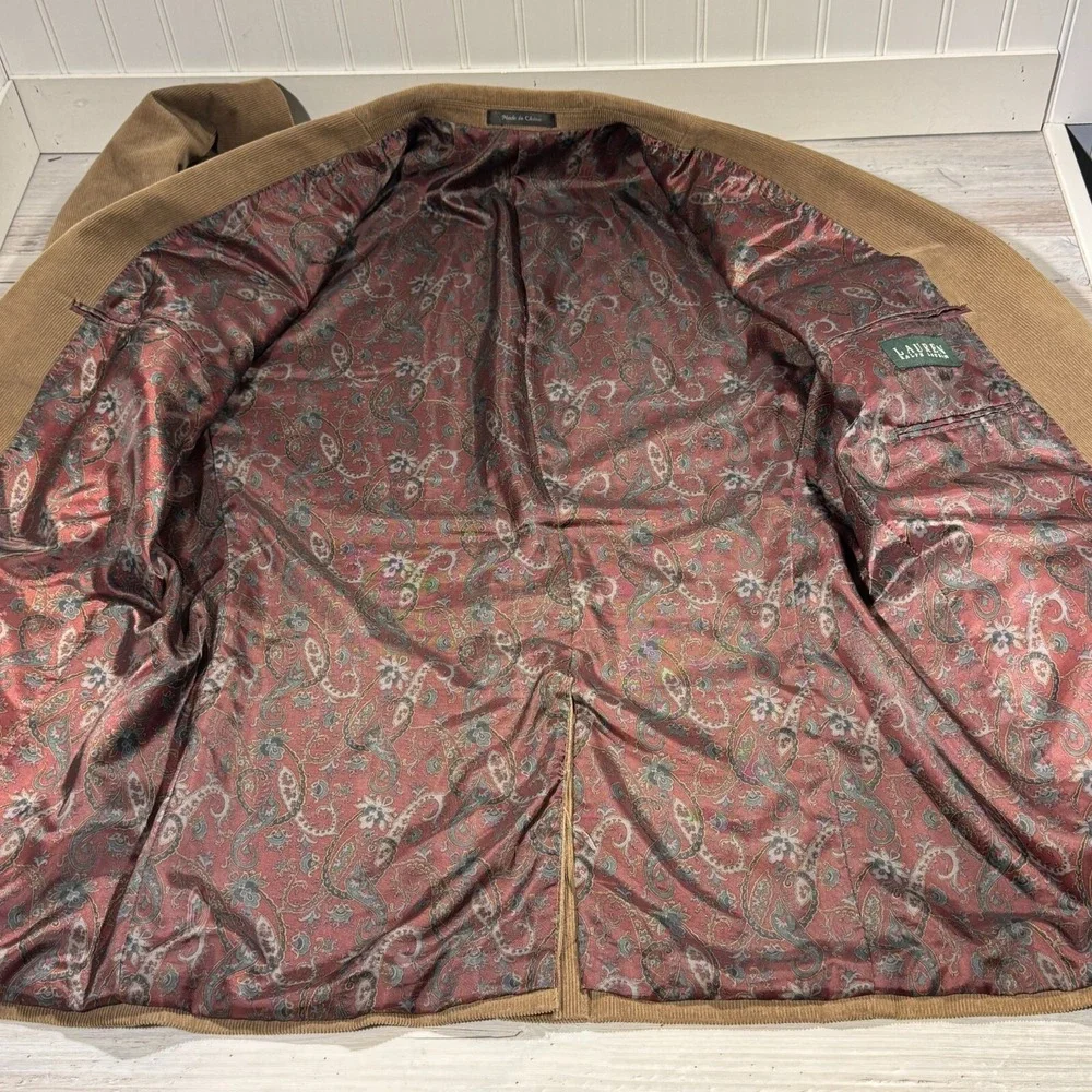 Lauren Ralph Lauren Corduroy Jacket Men 44 L Blazer 2 Button Paisley Lined Brown